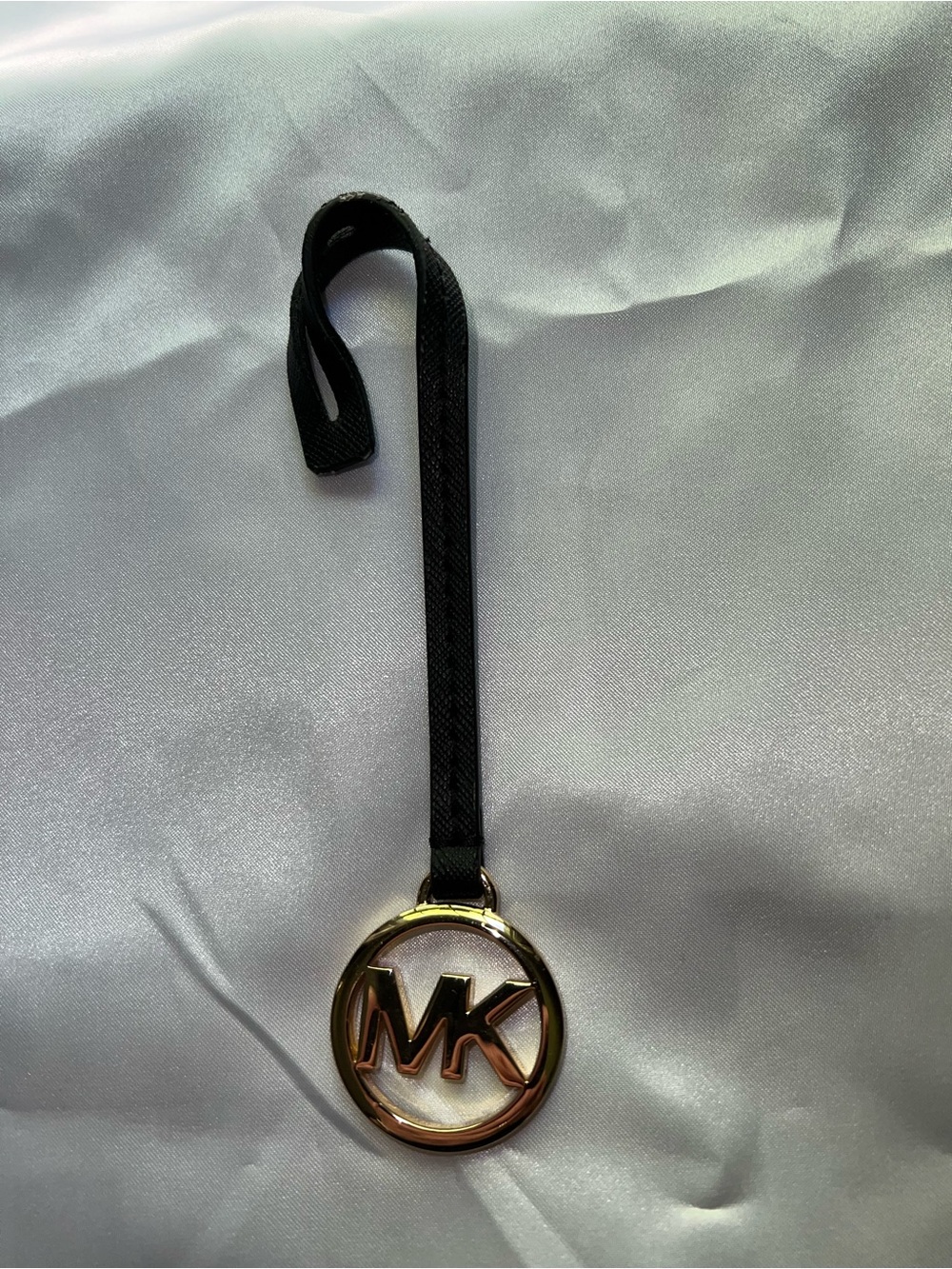 Michael Kors Black Leather Strap with Gold MK Logo Charm